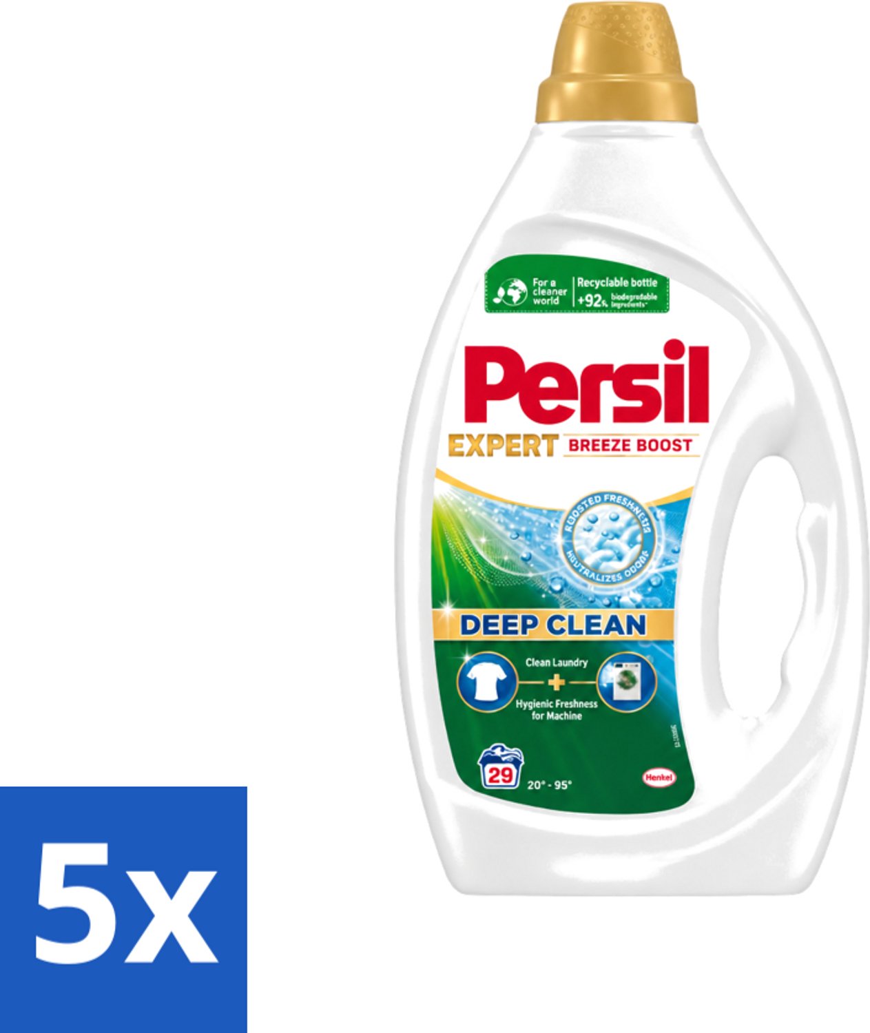 5 x Persil Expert - Vloeibaar Wasmiddel - Witte en Gekleurde Was - Breeze Boost - 29 Wasbeurten - Voordeelverpakking - 5 stuks