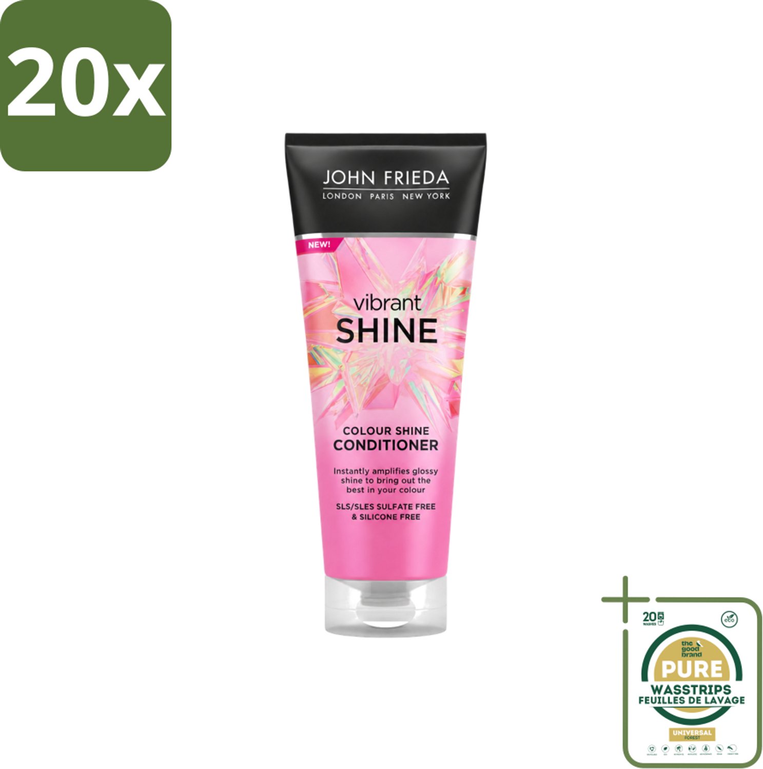 20 x John Frieda – Conditioner – Vibrant Shine Colour – Glansversterkend – 250 ml - Wasstrips - Haarverzorging - Glansversterking - Haarkleur - Haarcrème - Haarverzorging Voor Geverfd Haar