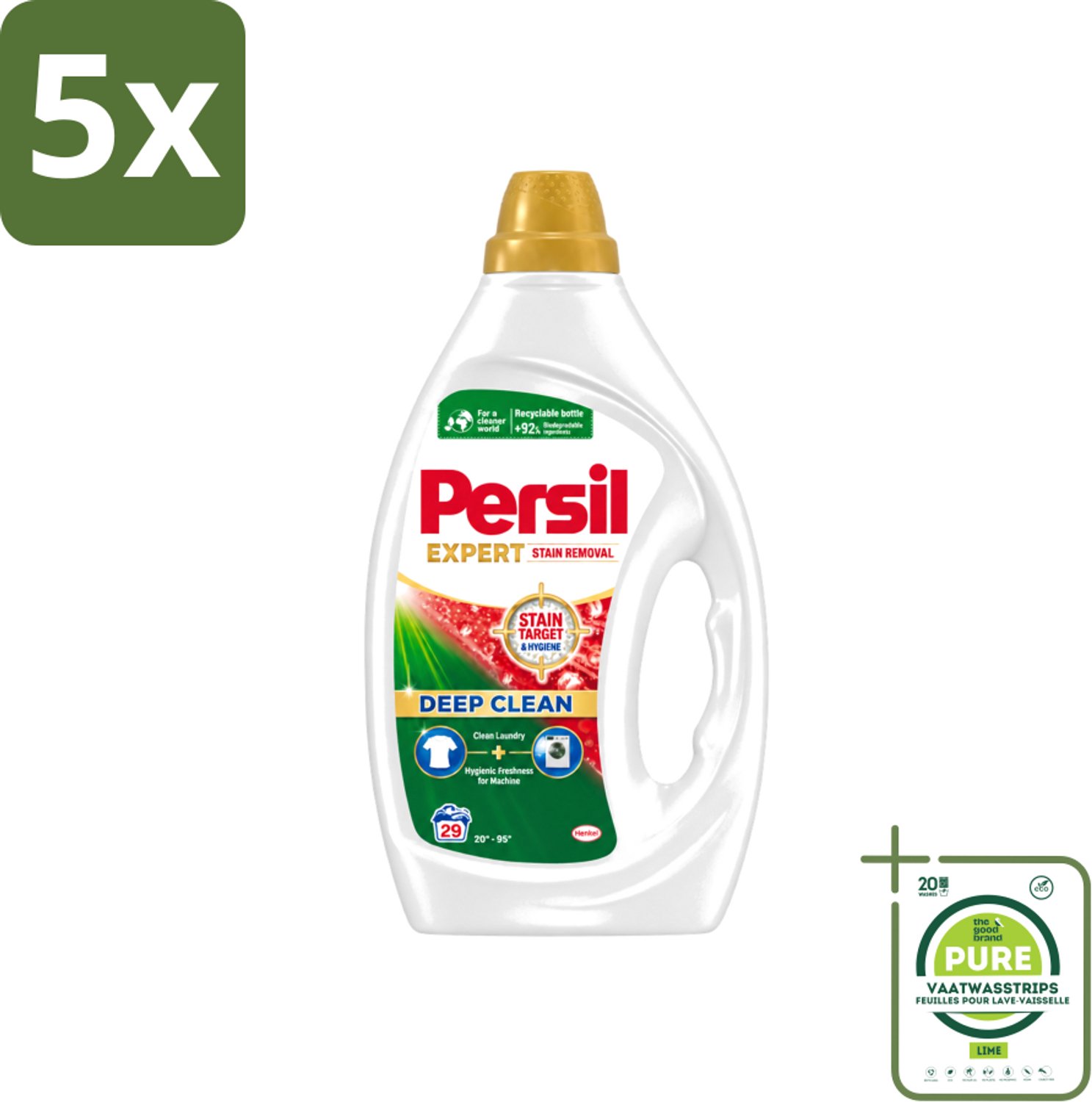 5 x Persil Expert - Vlekverwijdering - Vloeibaar Wasmiddel - Witte en Gekleurde Was - 29 Wasbeurten - Grootverpakking - Vaatwasstrips - Vlekverwijdering - Wasmiddel - Wasgoed - Wasmachine - Stofbescherming