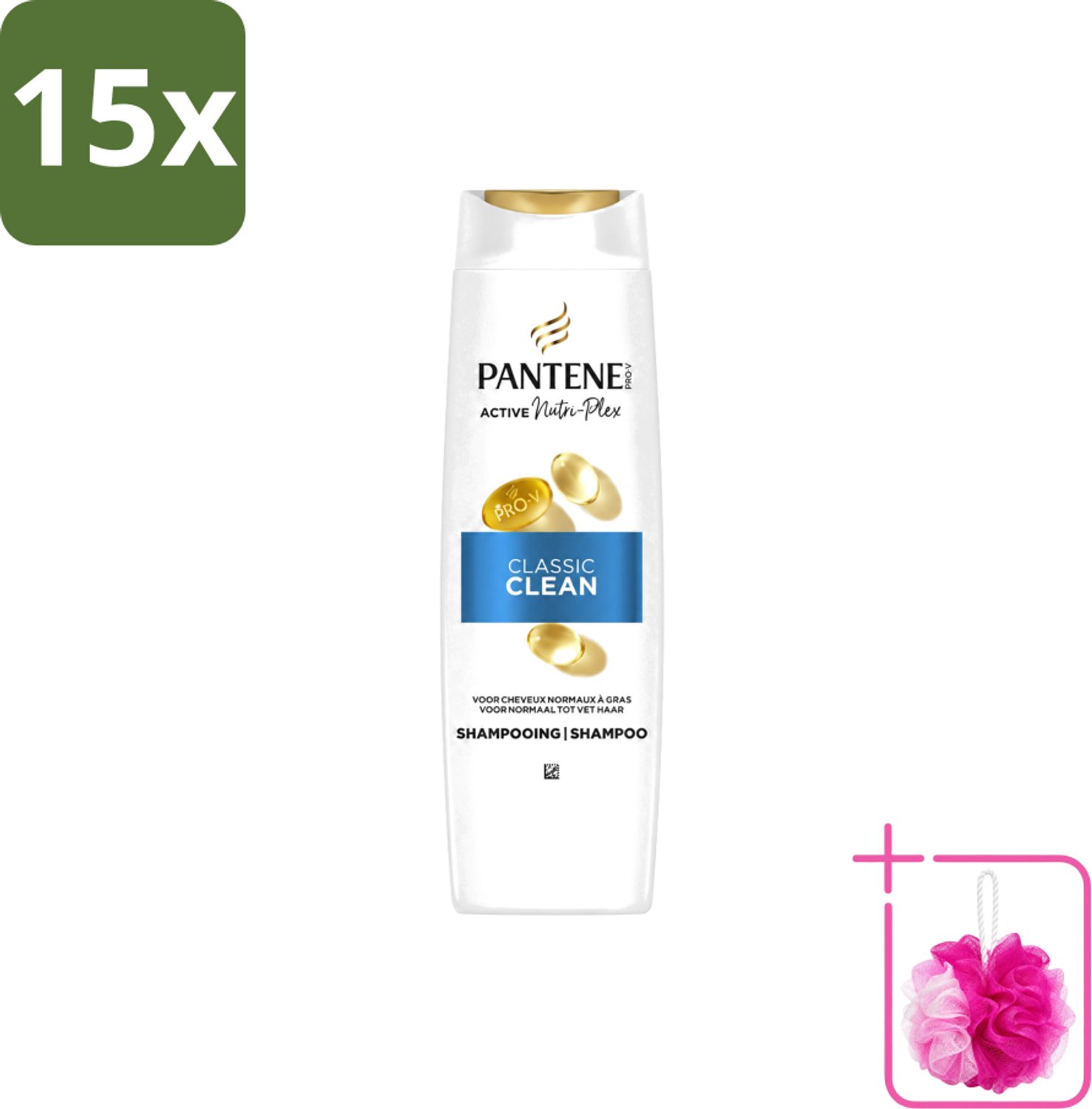 15 x Pantene – Shampoo – Classic Clean – 400 ml - Bulkverpakking - Haarversterking - Douchemop - Schade door stylen