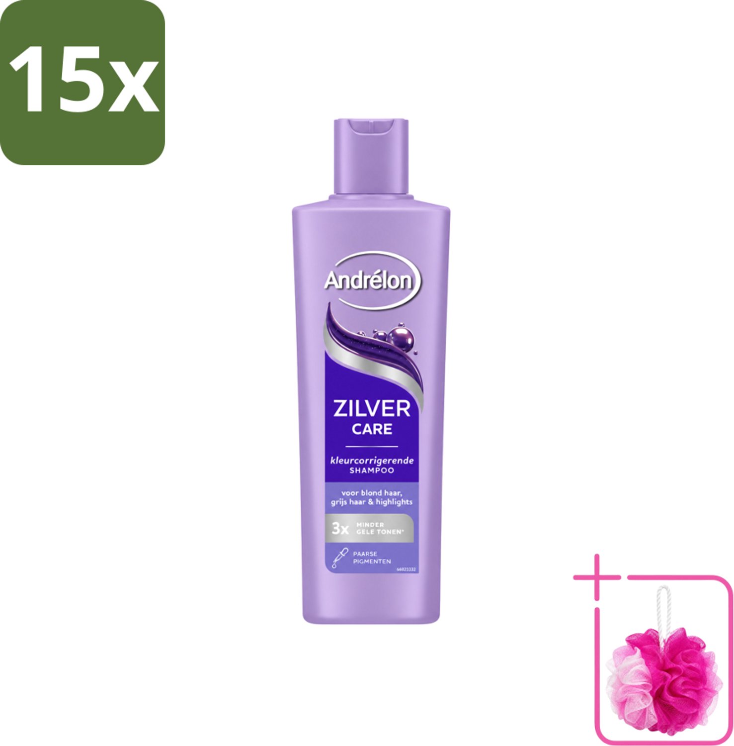 15 x Andrélon – Shampoo – Zilver Care – 250 ml - Bulkverpakking - Zilver Care Shampoo - Douchemop - Koele haarkleur