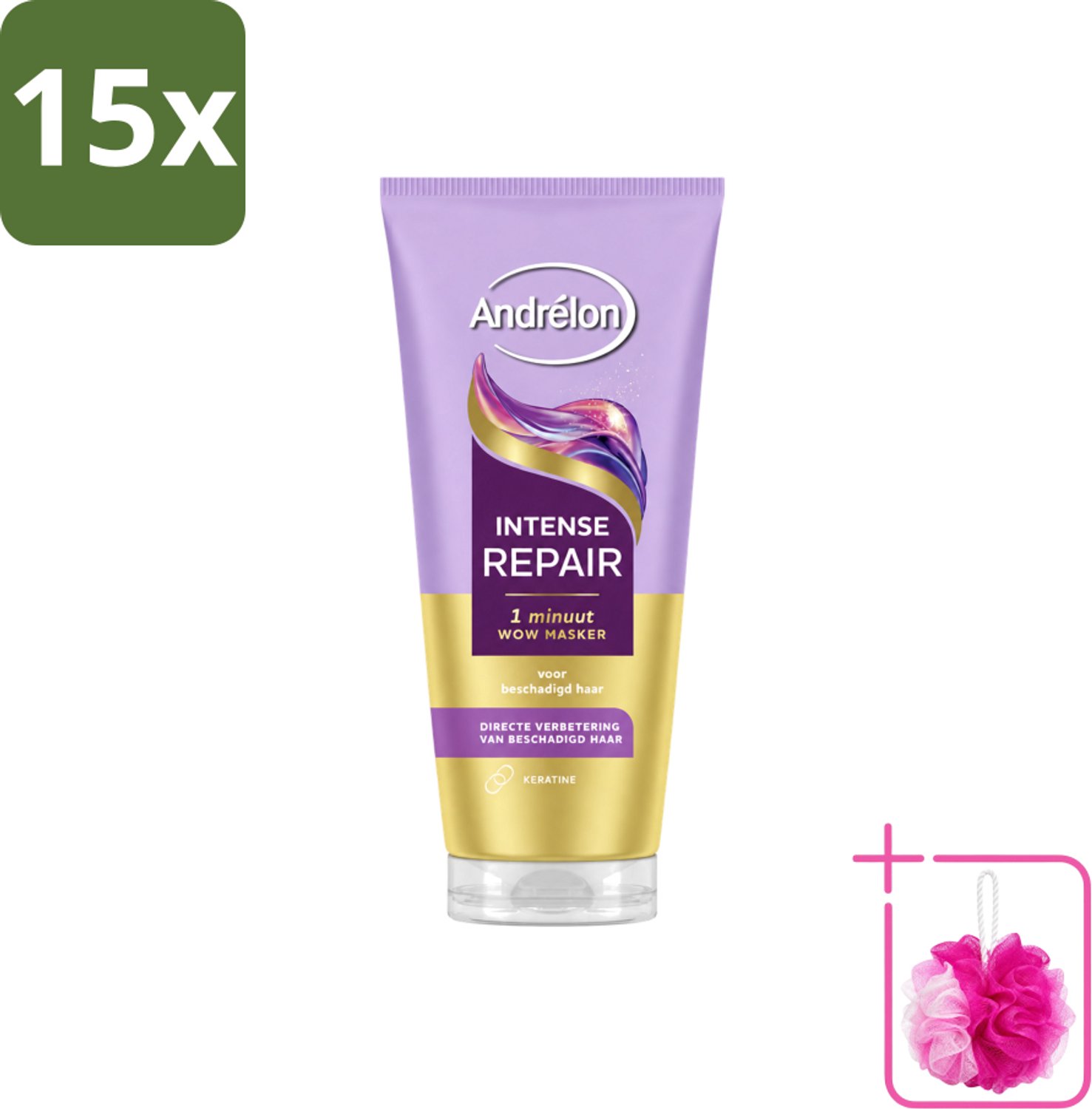 15 x Andrélon – Haarmasker WOW – Intense Repair – 180 ml - Bulkverpakking - Haarkleur - Douchemop - Haarschade