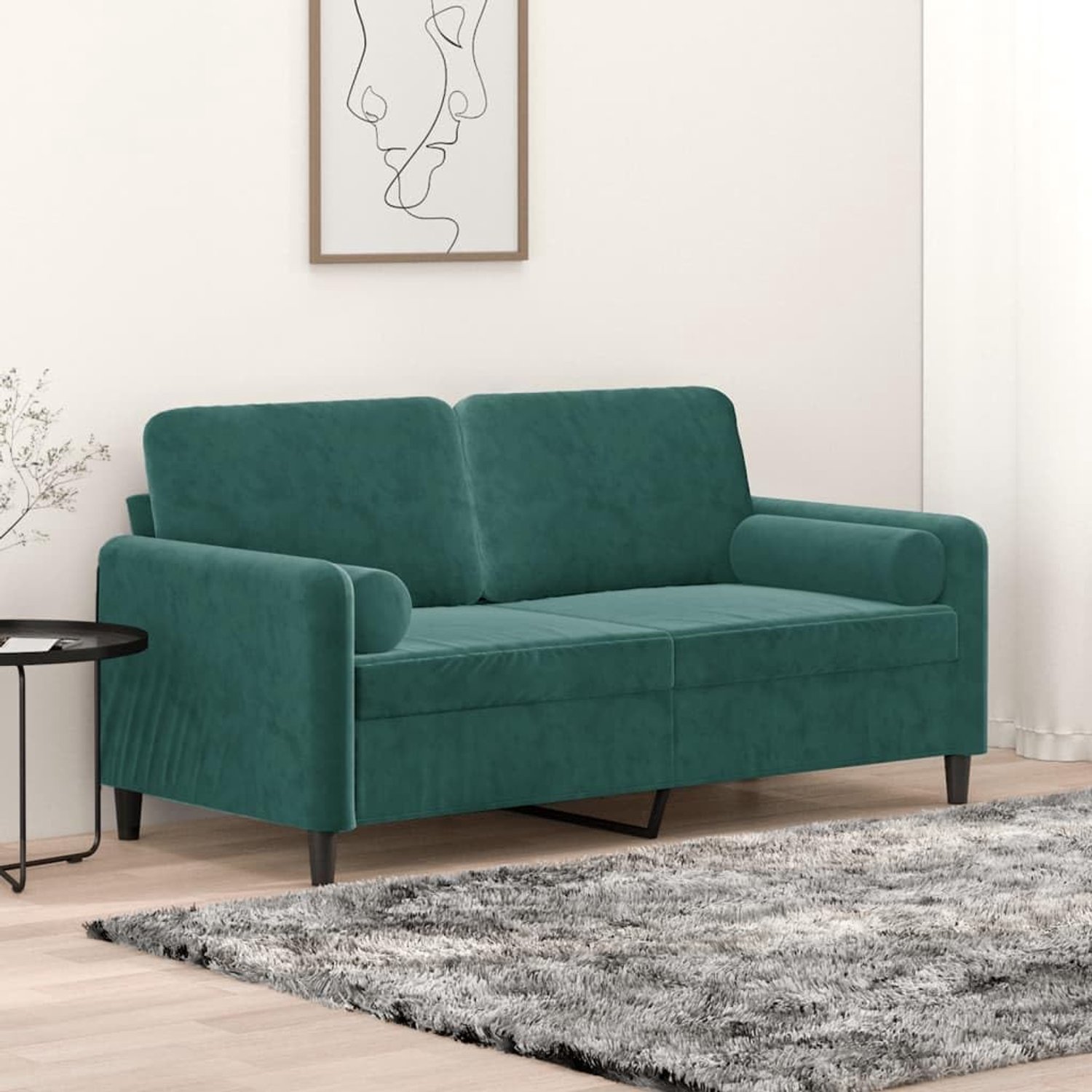2-zitsbank met sierkussen, 140 cm, donkergroen fluweel, zacht velours gestoffeerde meubels met metalen frame voor stabiliteit, afneembare hoezen en comfortabel
