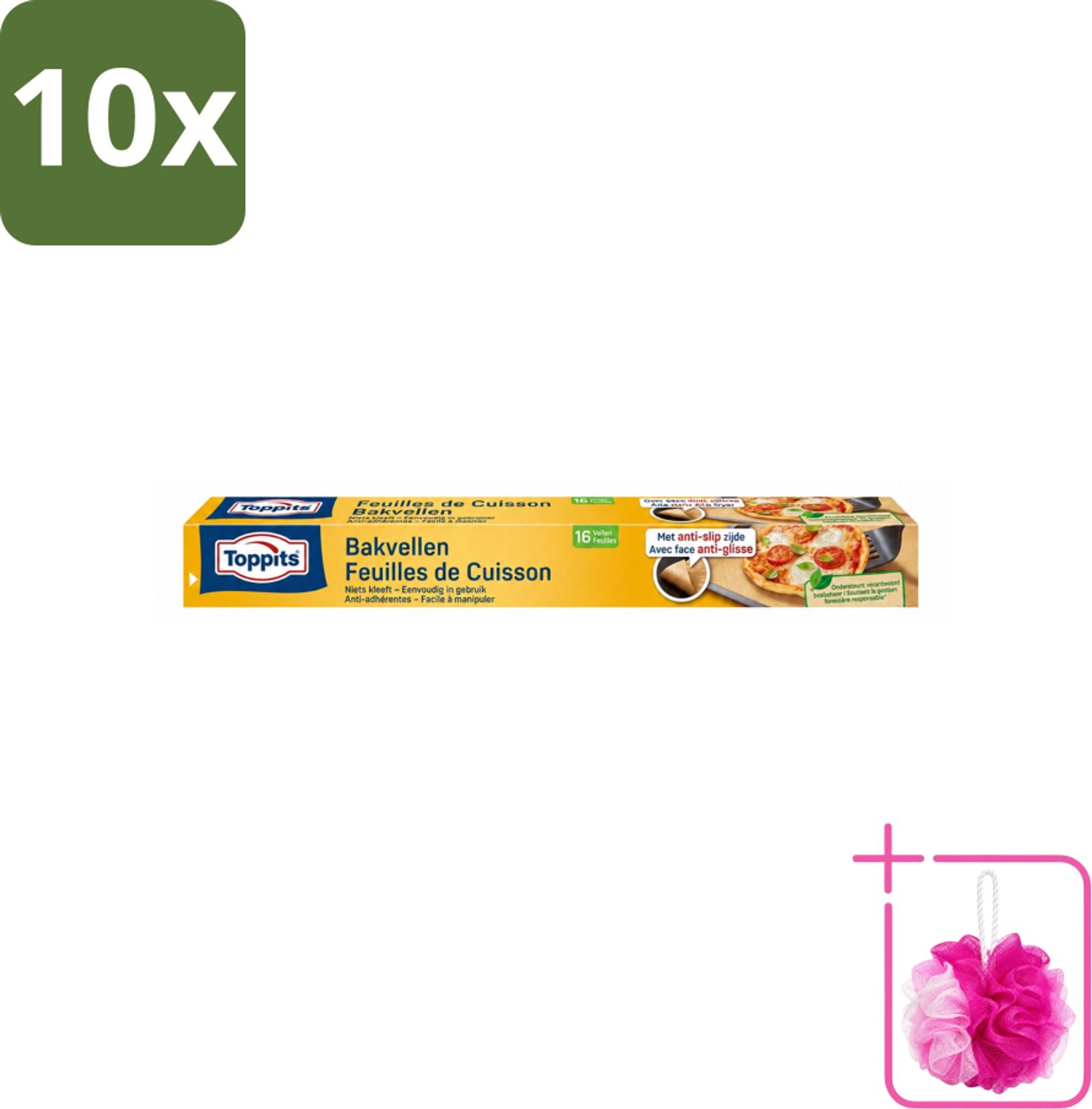 10 x Toppits – Bakpapiervellen – 16 vellen - Bulkverpakking - Bakpapier - Douchemop - Bakpapier met antikleefbescherming
