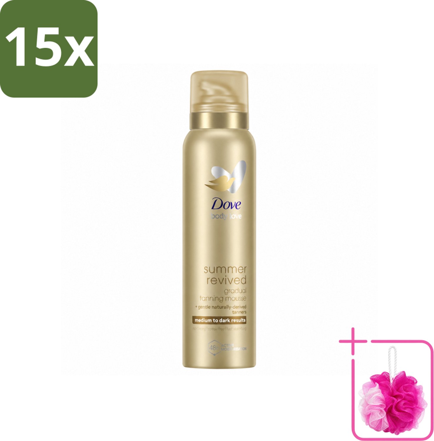 15 x Dove – Bodymousse – Summer Revived Medium-Dark – 150 ml - Bulkverpakking - Zelfbruinende bodymousse - Douchemop - Natuurlijke teint