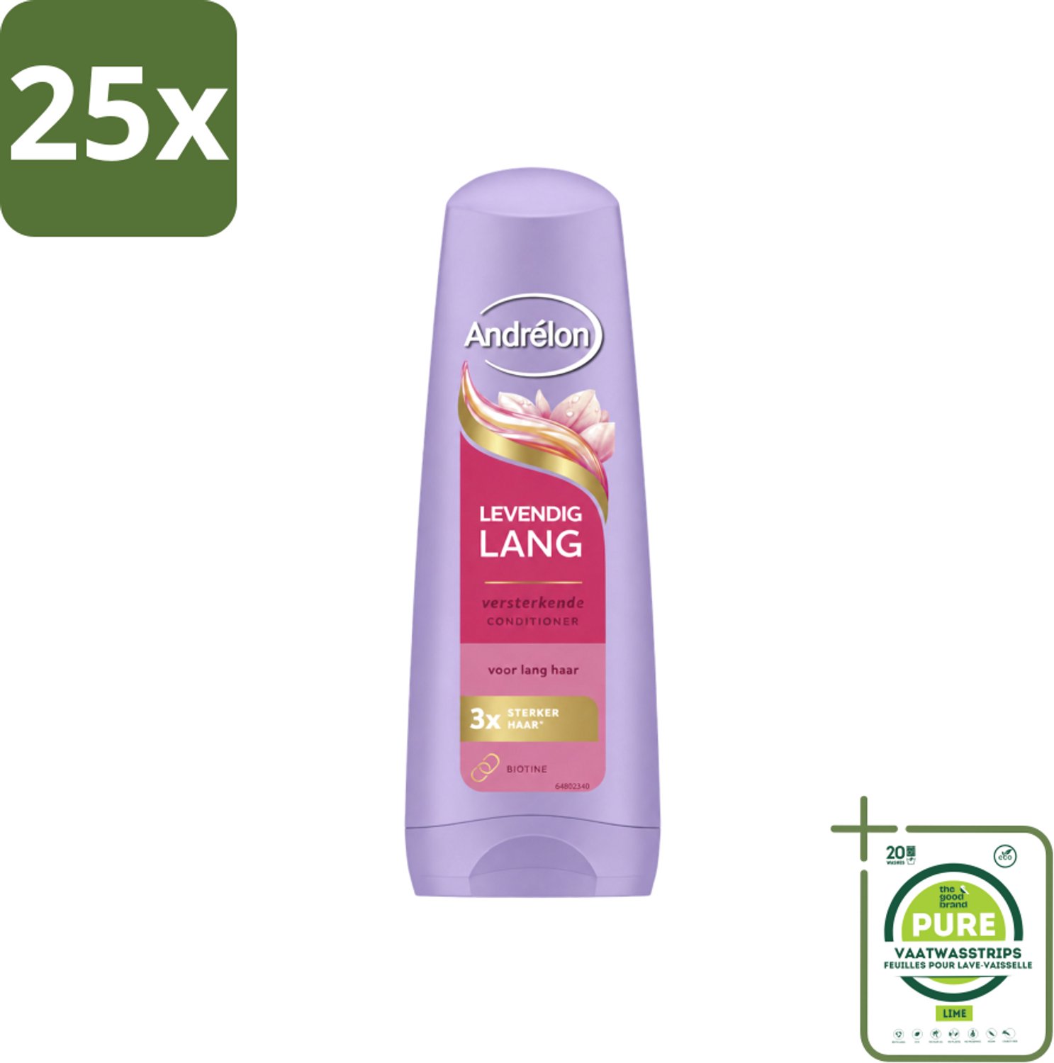25 x Andrélon – Conditioner – Levendig Lang – 200 ml - Grootverpakking - Vaatwasstrips - Lang Haar Verzorgen - Haar Versterken - Haar Verzorgen - Haar Breuk Voorkomen - Biotine Voor Haar
