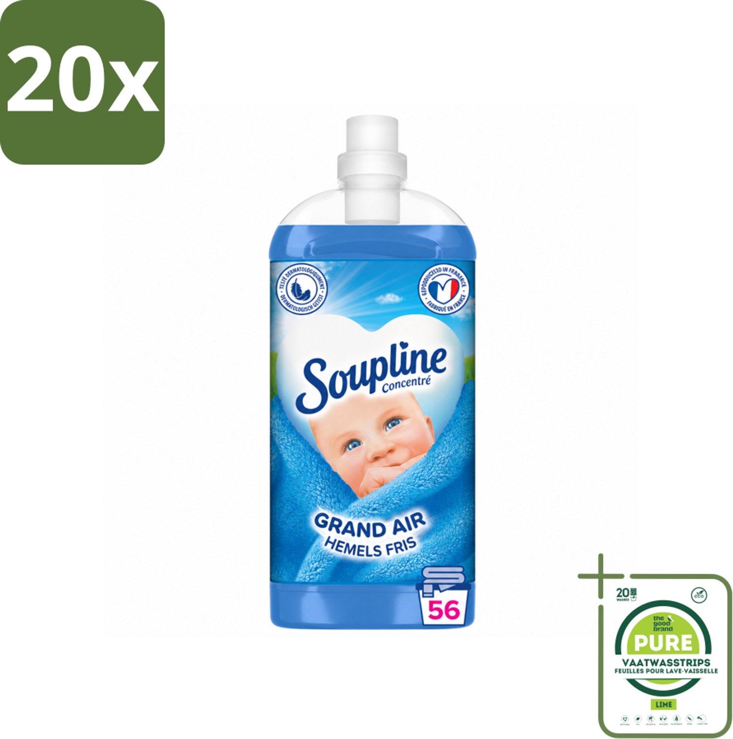 20 x Soupline - Wasverzachter - Hemels Fris - 1350 ml - Grootverpakking - Vaatwasstrips - Wasverzachter - Wasgoed - Frisheid - Wasmachine - Kleding Verzorgen