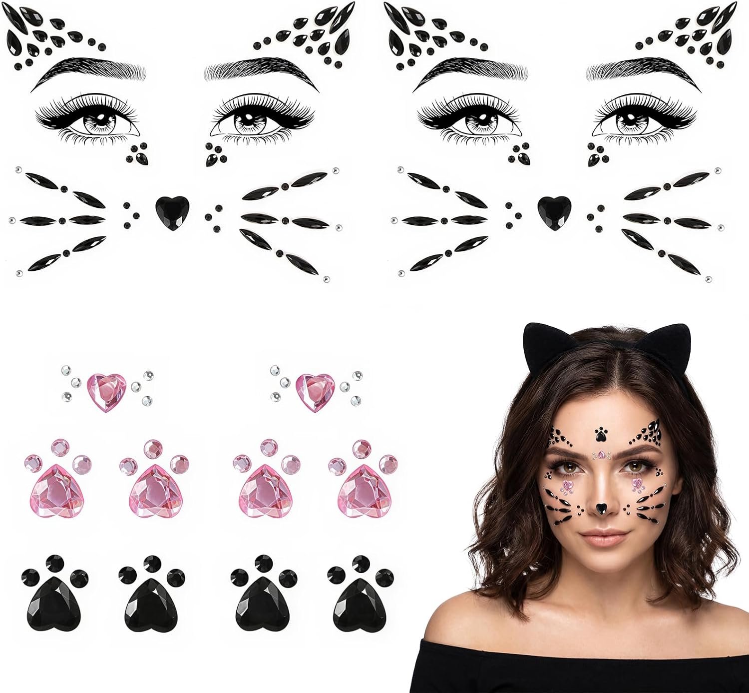 X kattenstickers, gezicht, Halloween, tijdelijke tatoeages, katten