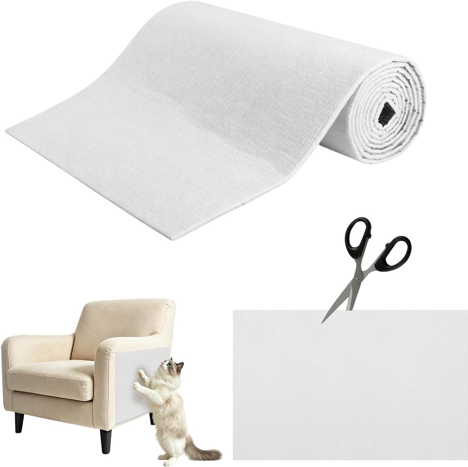 Krabmat voor katten, zelfklevende mat 200 x 40 cm, vilt, op maat te snijden, bescherming voor bank, muur, hoeken, meubels, tapijten, planken en kattenboom, crèmekleurig