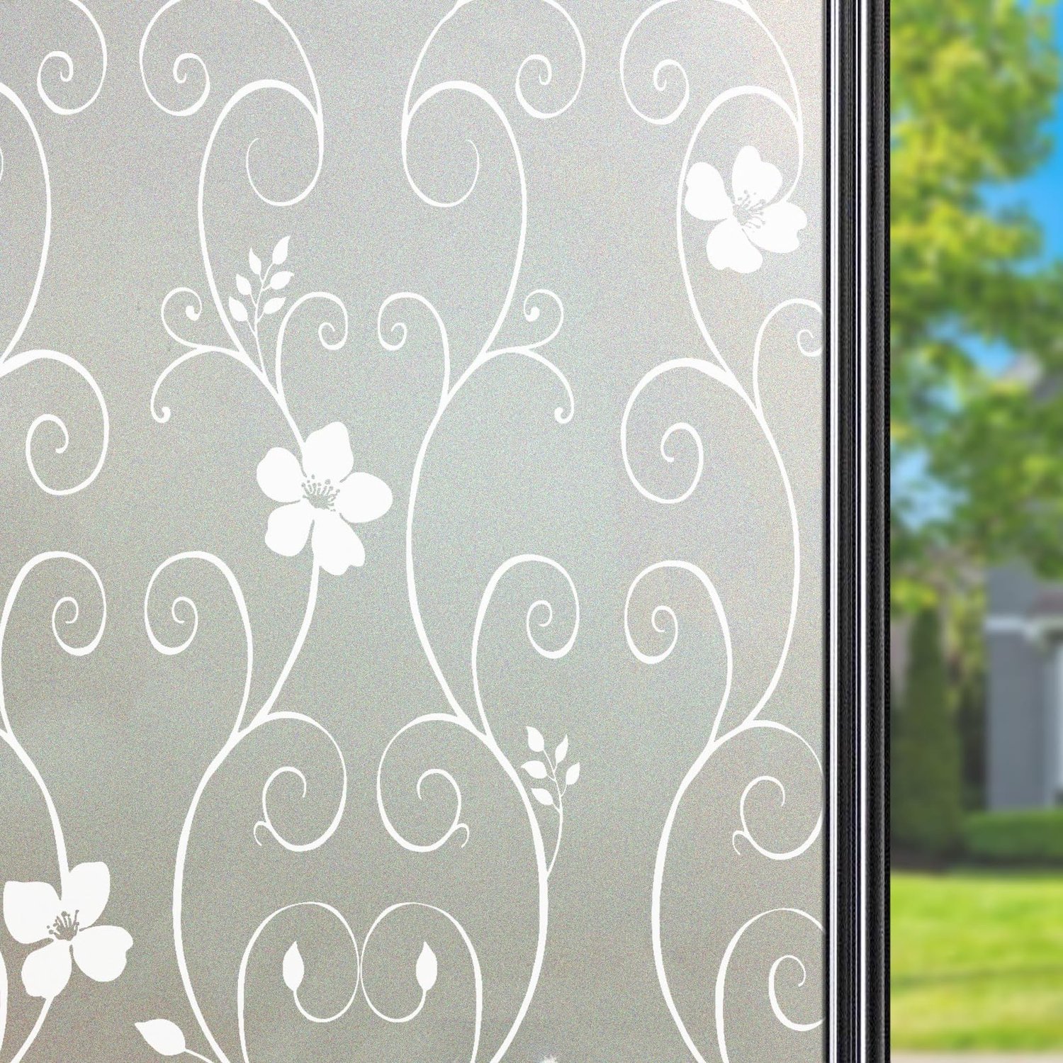 Privacy Raamfolie met Bloemenpatroon 90 x 200 cm
