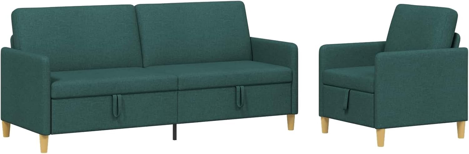 Bank met opbergruimte, 2 stuks, donkergroen, polyester, met metalen frame