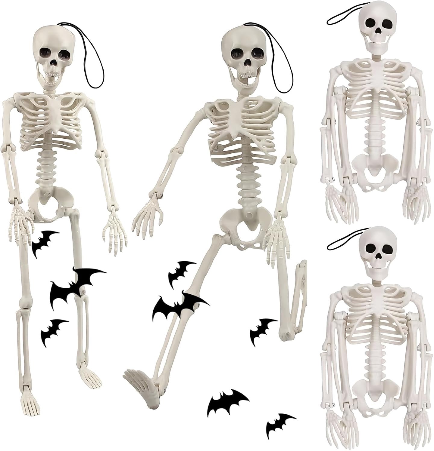 4 stuks Halloween skeletten, Halloween in pose-skelet met beweegbare gewrichten, decoraties in de vorm van een schedel, skeletarmen, skelet, Halloween, hele figuur 40 cm