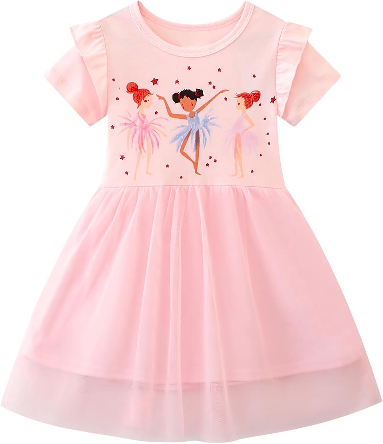 Jurken Peuters Meisjes Tule Jurk met Lange Mouw/Korte Mouwen/Mouwloos Kind Katoen Zomer Voorjaar Herfst T-Shirt Feest Casual Kleding Gegolfde Rok voor Kinderen Meisje Leeftijd 2-7 Jaar