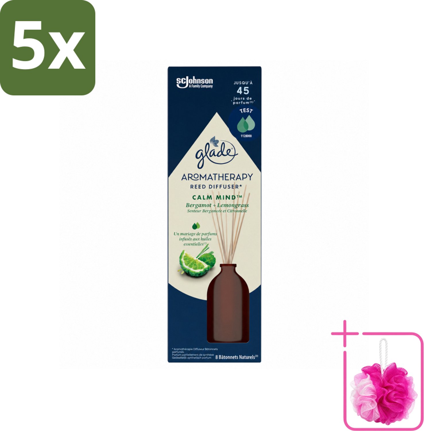 5 x Glade - Geurstokjes Calm Mind - Aromatherapie Geurverspreiding - 80 ml - Bulkverpakking - Geurstokjes - Douchemop - Ontspanning
