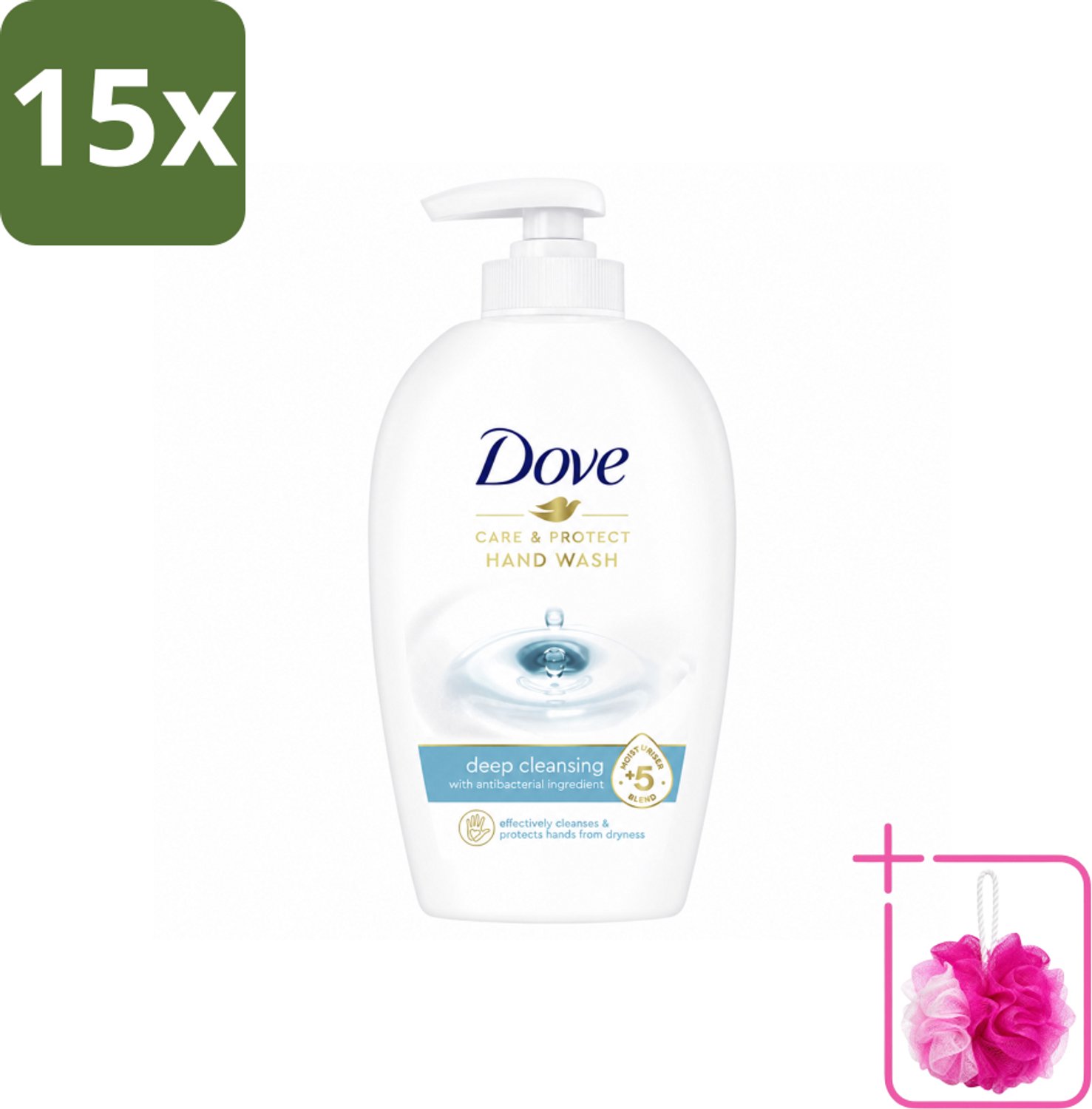 15 x Dove Handzeep - Care & Protect - Diep Reinigend - 250 ml - Bulkverpakking - Handzeep - Douchemop - Handverzorging