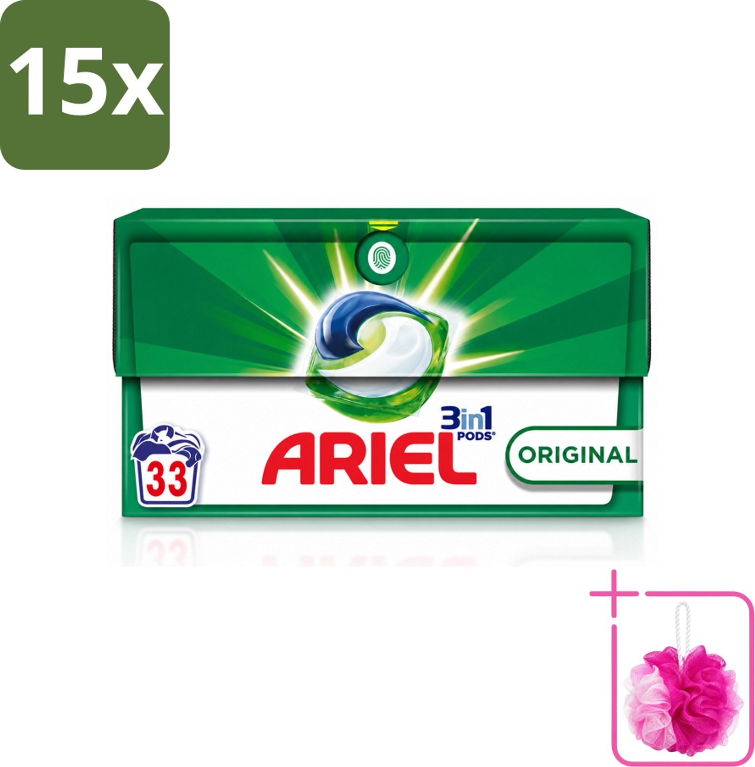 15 x Ariel - 3in1 Wasmiddel Pods - Original - 33 Pods - Bulkverpakking - Wasmiddel - Douchemop - Waspod