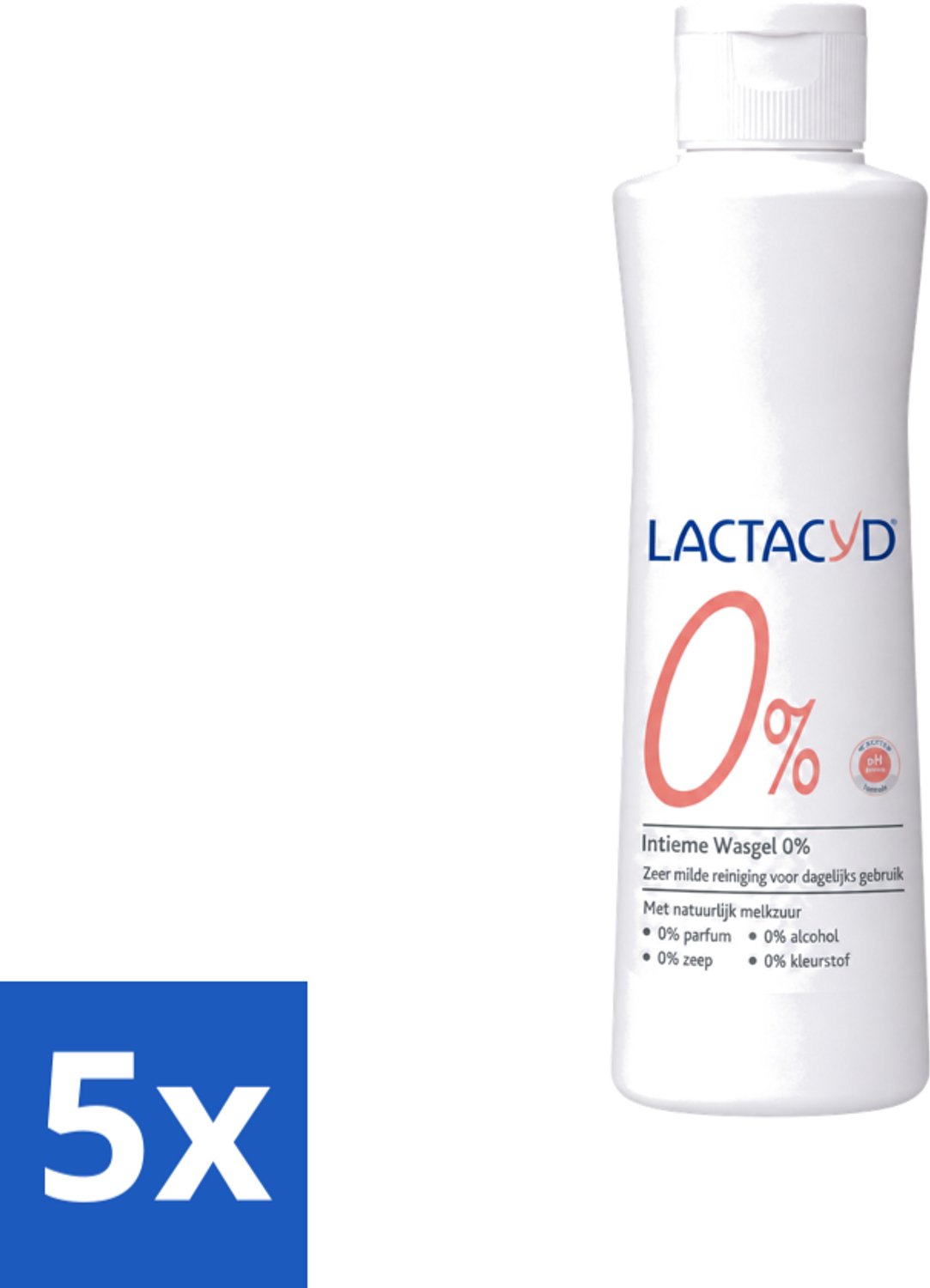 5 x Lactacyd – 0% – Milde Wasgel – 250 ml - Voordeelverpakking - 5 stuks