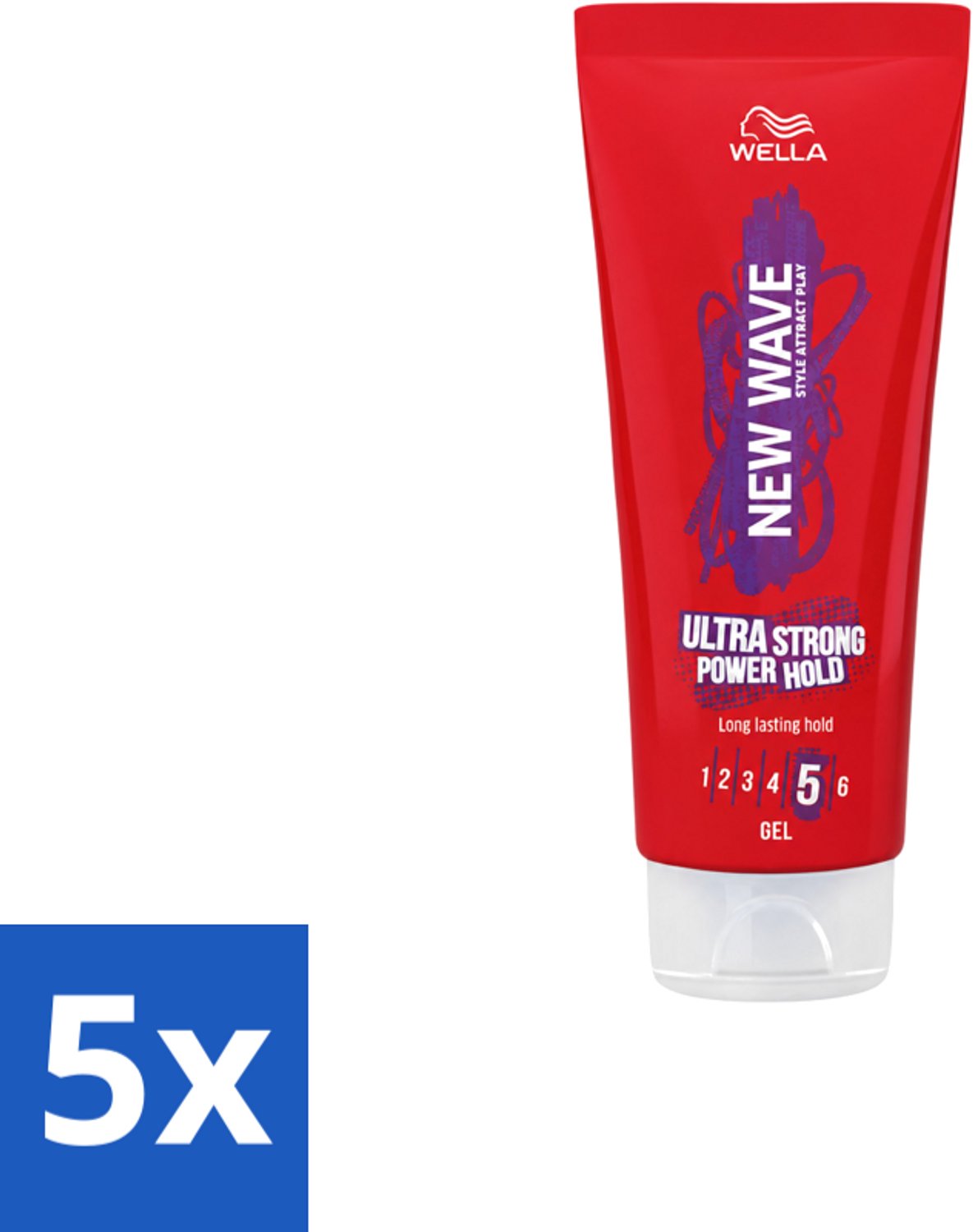 5 x Wella – New Wave Ultra Strong Power Hold – Haargel – 200 ml - Voordeelverpakking - 5 stuks
