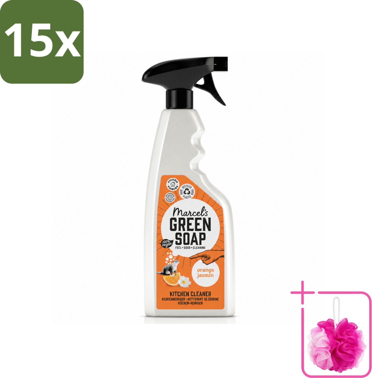 15 x Marcel's Green Soap - Keukenreiniger - Sinaasappel & Jasmijn - Tegen vet & vuil - 500 ml - Bulkverpakking - Keukenreiniger - Douchemop - Vet verwijderen