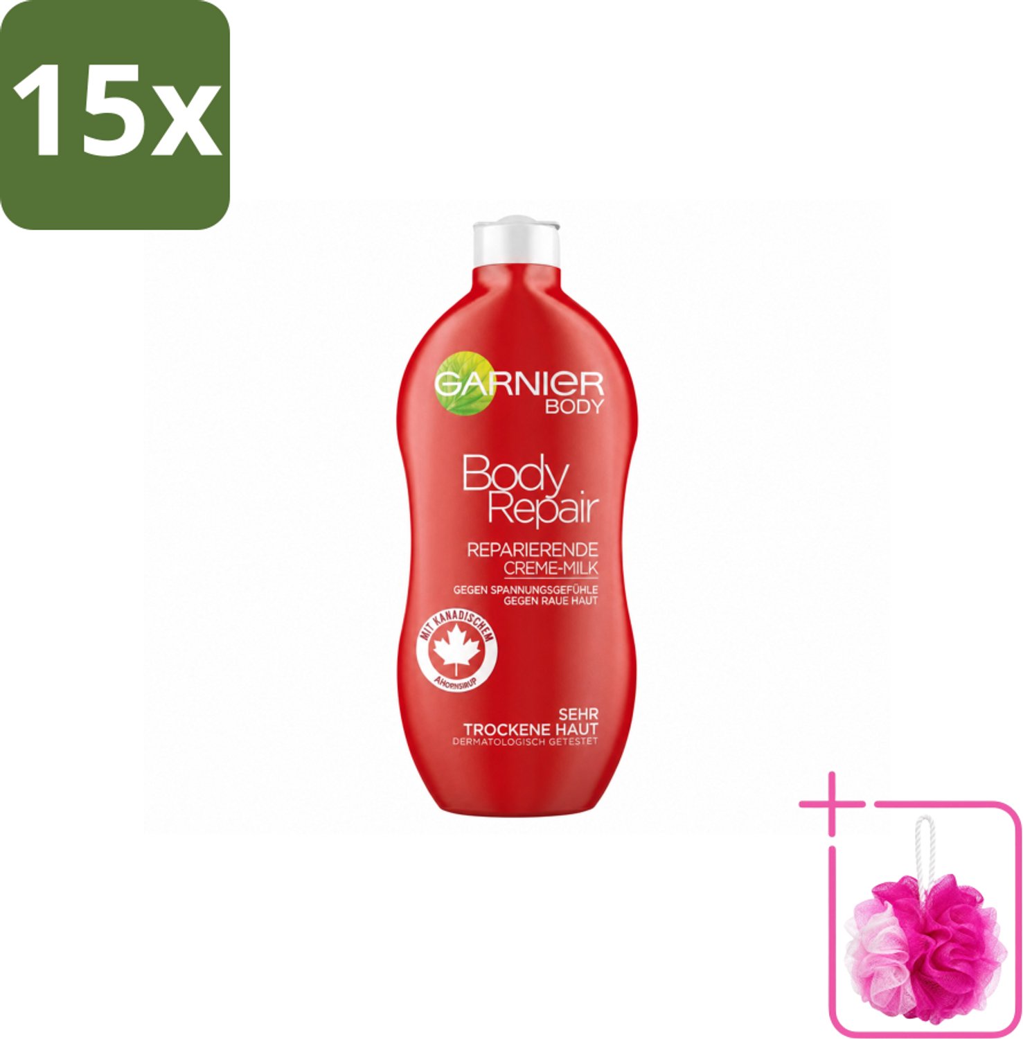15 x Garnier - Body - Bodylotion - Repair - Herstellend & Hydraterend - 400 ml - Bulkverpakking - Herstelende bodylotion - Douchemop - Hydraterende bodylotion