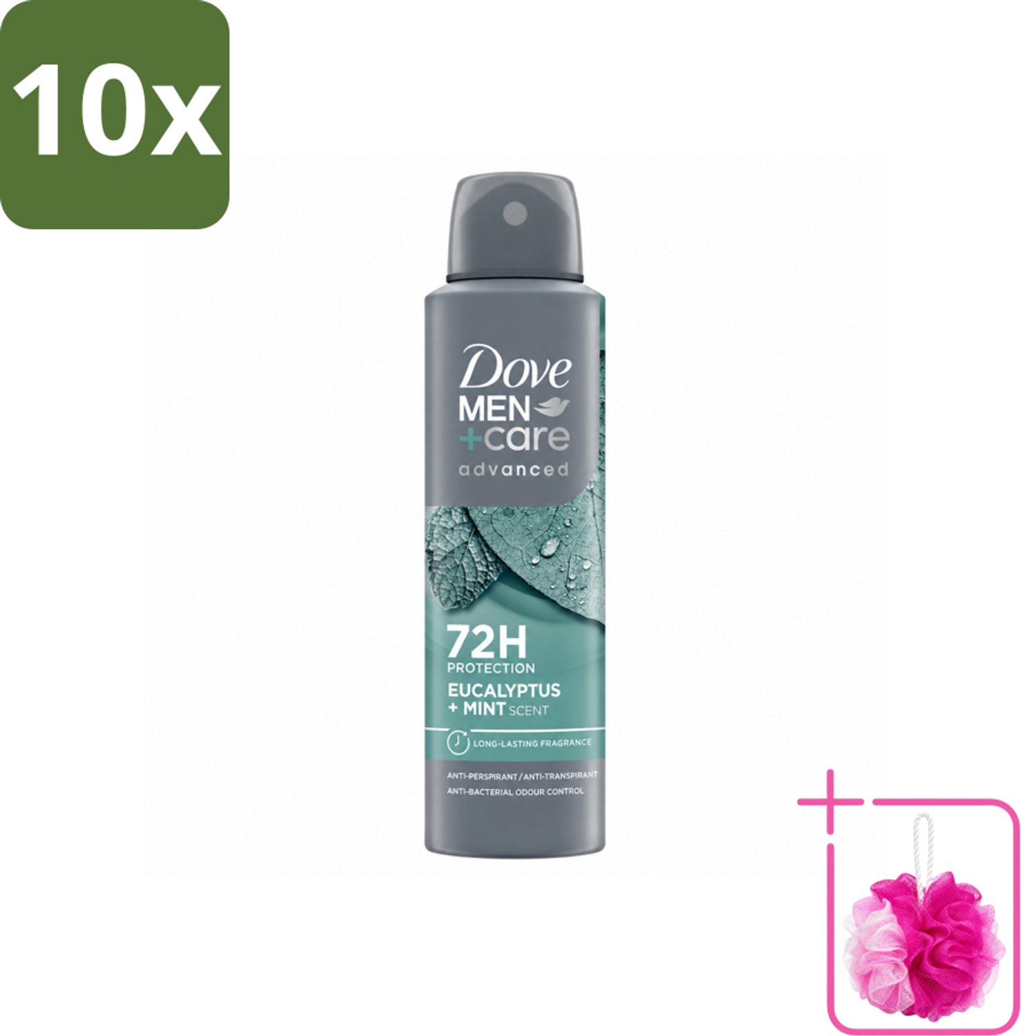 10 x Dove Men+Care Deodorant Spray - Eucalyptus & Mint - 150 ml - Bulkverpakking - Zweetbestrijding - Douchemop - Frisheid