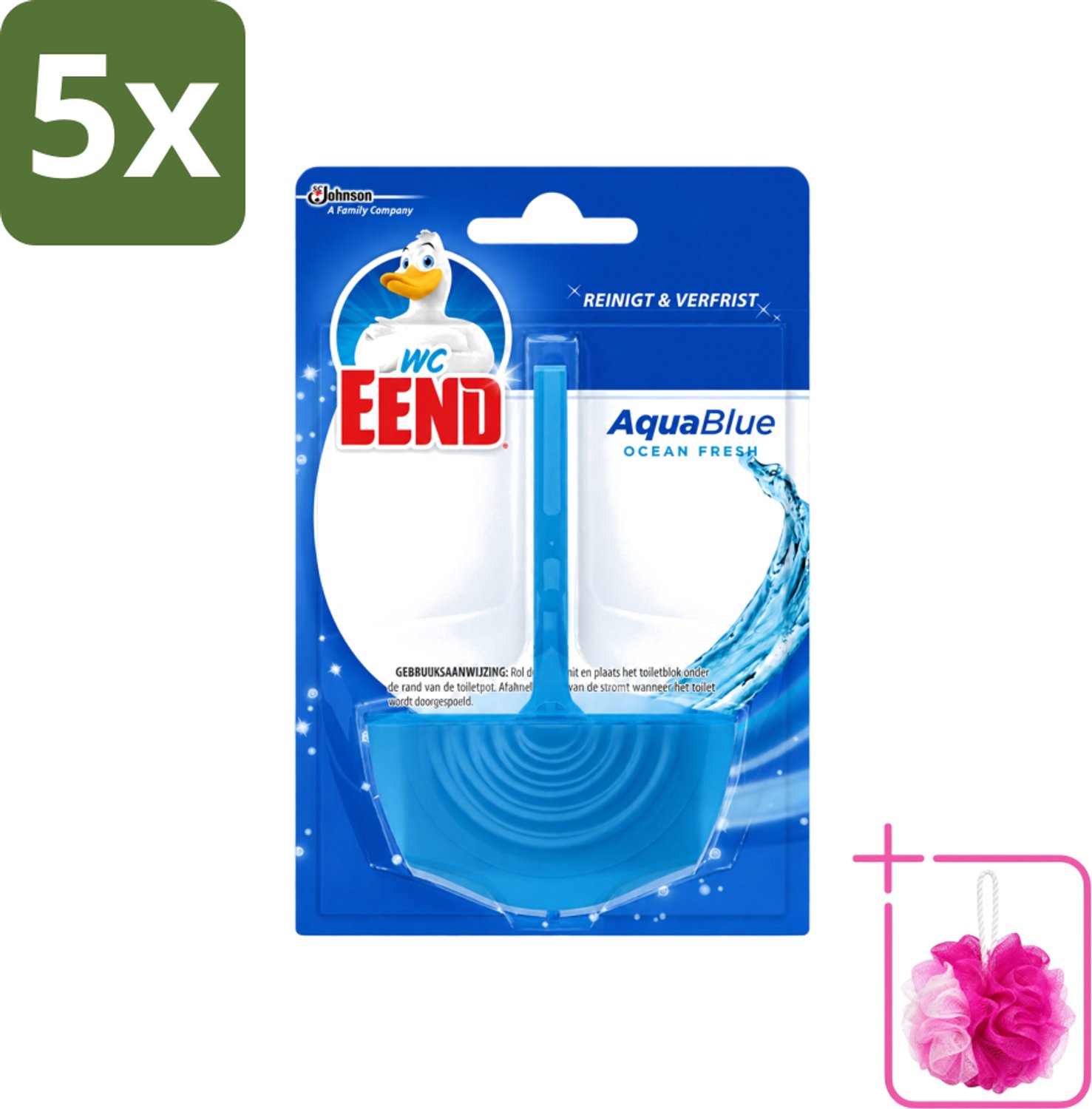 5 x WC Eend - Aqua Blue - Toiletblok - Kleurt Water Blauw & Verfrist - 40 gr - Bulkverpakking - WC Eend Aqua Blue Toiletblok - Douchemop - Blauw spoelwater