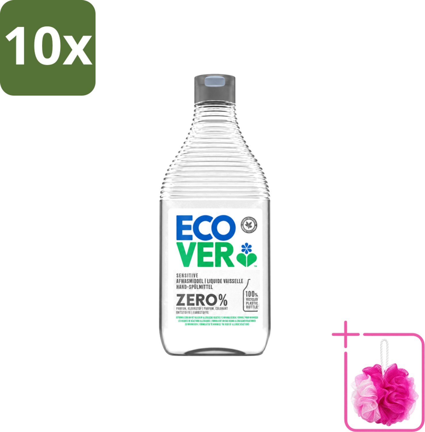 10 x Ecover - Afwasmiddel ZERO - Parfumvrij - 450 ml - Bulkverpakking - Afwasmiddel zonder geur - Douchemop - Hypoallergeen afwasmiddel