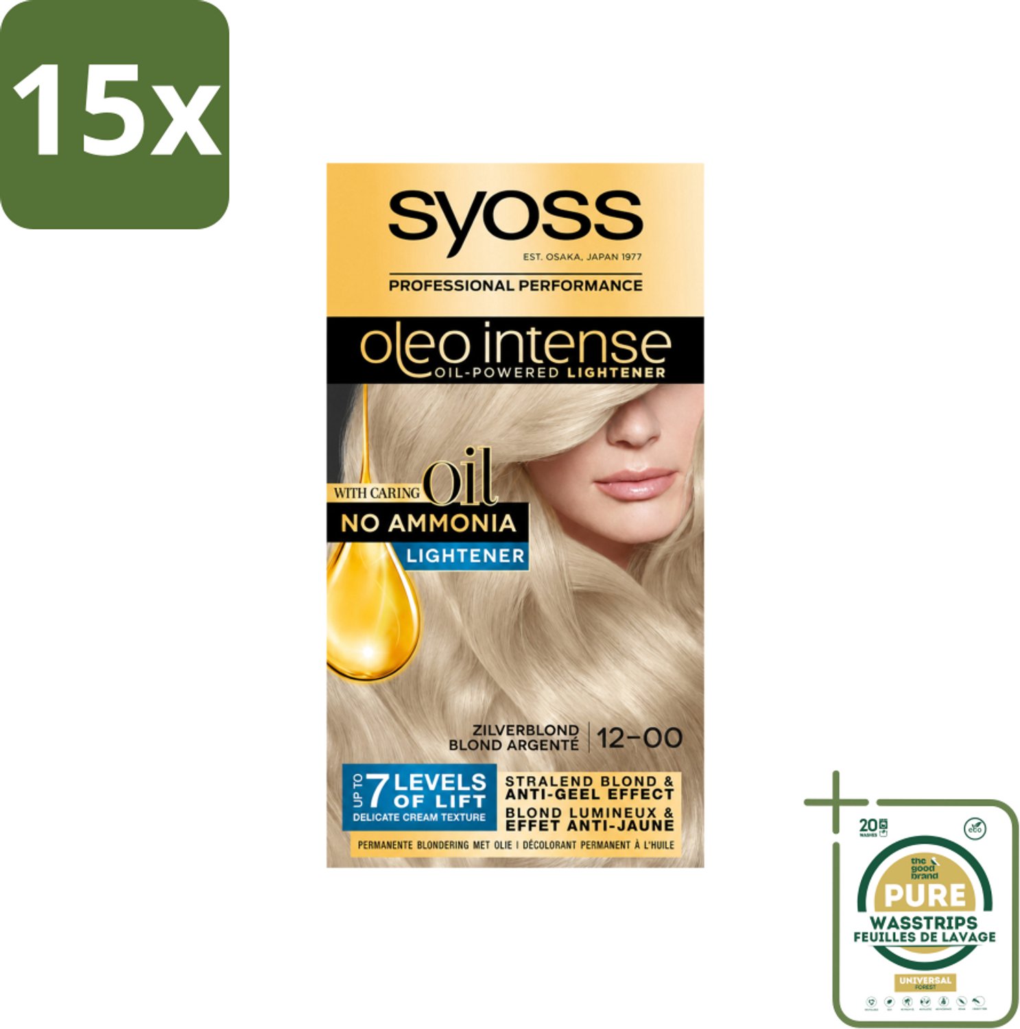15 x SYOSS - Oleo Intense 12-00 - Haarverf - Permanente Haarkleuring - Zilverblond - Langdurige Kleur - Wasstrips - Zilverblond Haarverf - Permanente Haarkleuring - Ammoniakvrije Haarkleuring - Zilverblond Haar - Haarkleur
