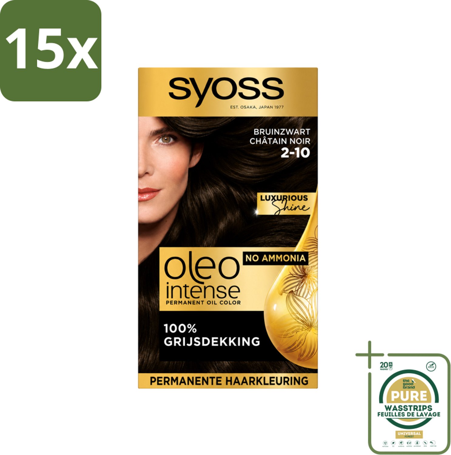 15 x SYOSS - Oleo Intense 2-10 - Haarverf - Permanente Haarkleuring - Bruinzwart - Langdurige Kleur - Wasstrips - Haarverf - Permanent Haarkleuren - Haarkleur Zonder Ammoniak - Bruinzwart Haarkleur - Haarverf Zonder Ammoniak