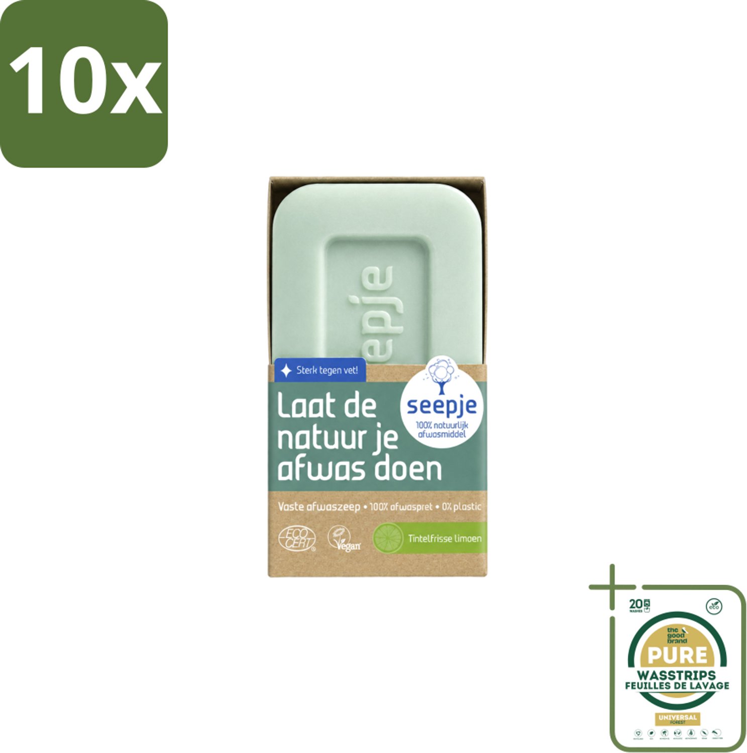 10 x Seepje - Afwaszeep - Handgemaakt & Biologisch - Tintelfrisse Limoen Geur - 120 gr - Wasstrips - Afwaszeep - Handgemaakte Zeep - Biologische Afwaszeep - Milieuvriendelijke Afwaszeep - Limoen Geur