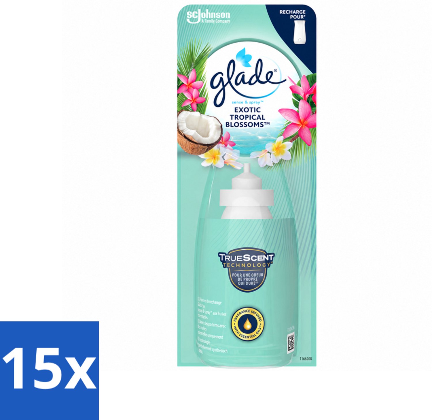 15 x Glade – Sense & Spray Navulling – Exotic Tropical Blossoms – 18 ml - Voordeelverpakking - 15 stuks