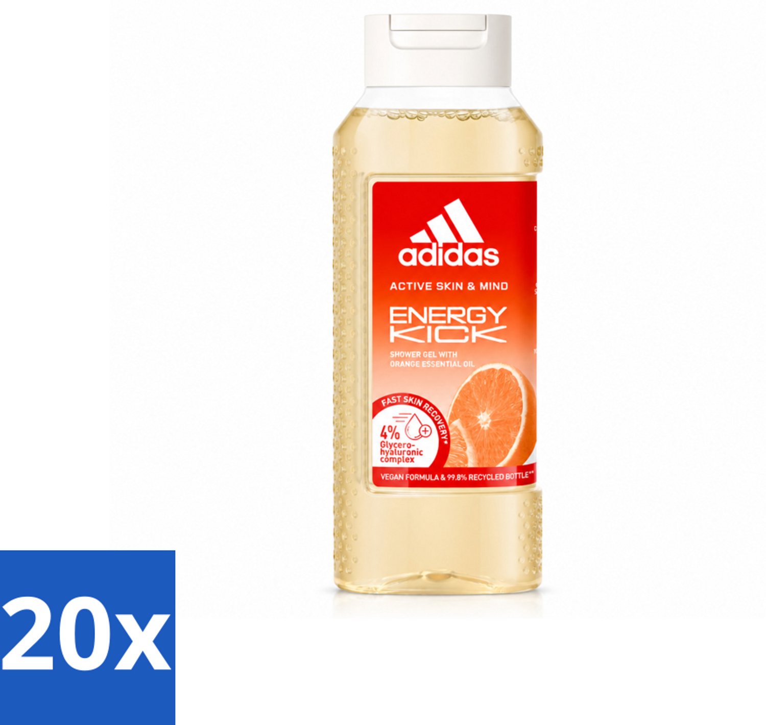 20 x Adidas – Douchegel – Active Skin & Mind Energy Kick – 250 ml - Voordeelverpakking - 20 stuks