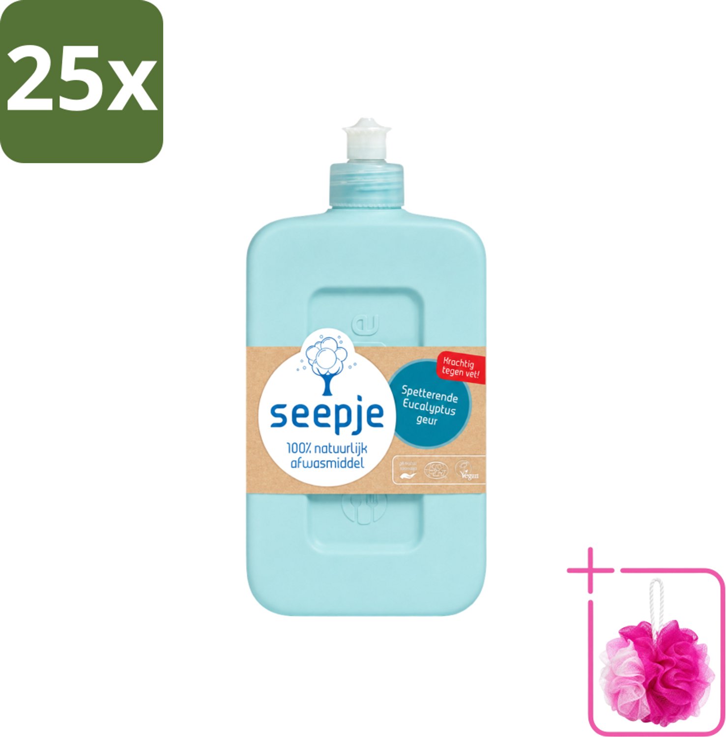25 x Seepje - Afwasmiddel - Verfrissend & Zacht voor de Handen - Spetterende Eucalyptus - 500 ml - Bulkverpakking - Afwasmiddel - Douchemop - Eucalyptus