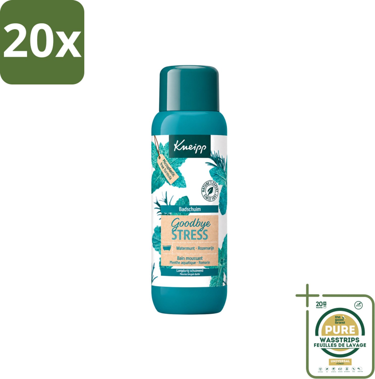 20 x Kneipp - Badschuim - Goodbye Stress - Watermunt & Rozemarijn - 400 ml - Wasstrips - Ontspanning Bad - Stressvermindering - Badschuim Watermunt - Badschuim Rozemarijn - Kneipp Badschuim