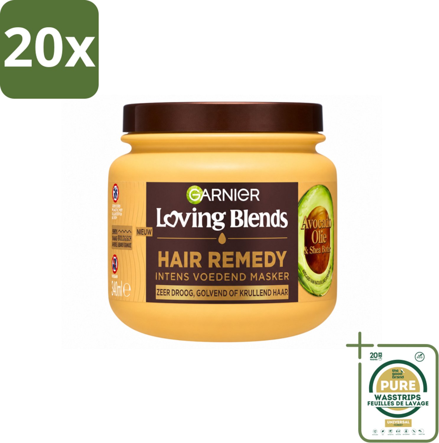 20 x Garnier - Loving Blends - Haarmasker - Avocado Olie & Shea Boter - Ultra Voedend - Golvend & Krullend Haar - 340 ml - Wasstrips - Haarmasker - Avocado Olie - Shea Boter - Pluizend Haar - Droog Haar