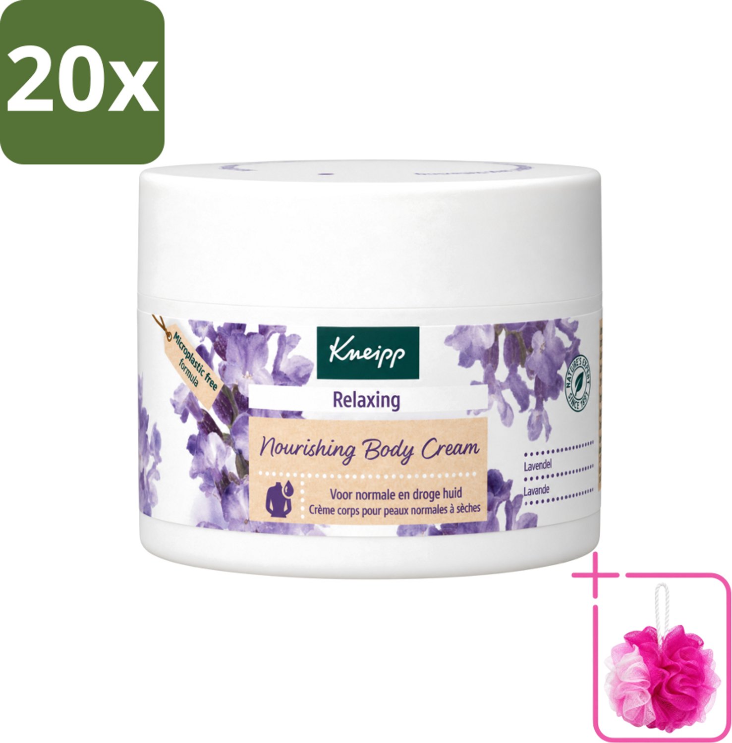 20 x Kneipp - Body crème - Relaxing - Lavendel - Rustgevende geur - 200 ml - Bulkverpakking - Kneipp Bodycrème Relaxing Lavendel - Douchemop - Ontspanning