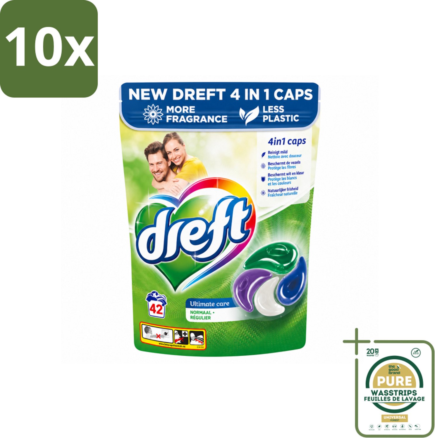 10 x Dreft - Wasmiddelcapsules - Ultimate Care - Zachte verzorging - 42 Wasbeurten - Wasstrips - Wasmiddelcapsules - Wasmiddel - Waskracht - Textielverzorging - Vezelbescherming