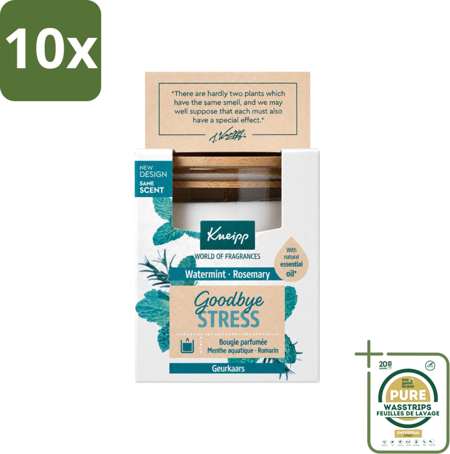 10 x Kneipp - Geurkaars - Goodbye Stress - Watermunt & Rozemarijn - 20 branduren - Wasstrips - Geurkaars - Ontspanning - Stressverlichting - Watermunt - Rozemarijn