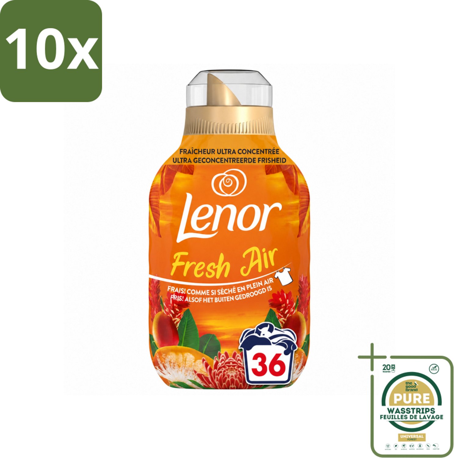 10 x Lenor - Wasverzachter - Fresh Air Tropenzon - Ultra Geconcentreerd - 36 Wasbeurten - Wasstrips - Wasverzachter - Wasverzachter Fris - Wasverzachter Tropisch - Wasverzachter Binnen - Wasverzachter Buiten
