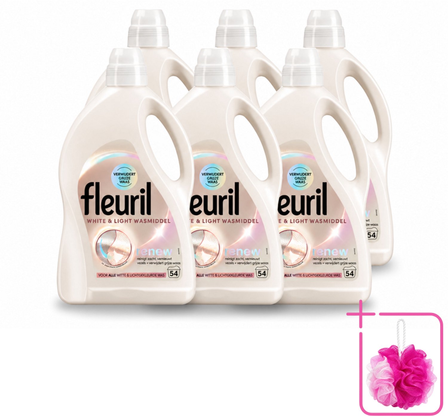 6 x Fleuril - Wasmiddel - White & Light Vloeibaar Wasmiddel - Witte & Lichte Was - 54 wasbeurten - Bulkverpakking - Wit wasmiddel - Douchemop - Licht wasmiddel