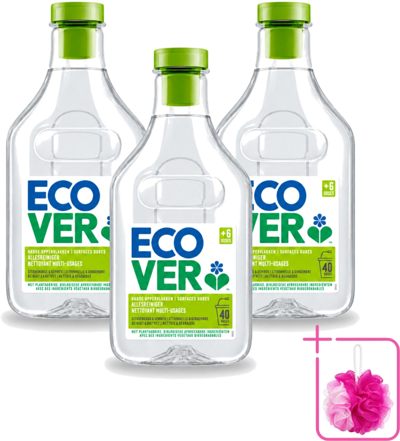 3 x Ecover - Allesreiniger - Citroengras & Gember - 1 liter - Bulkverpakking - Allesreiniger - Douchemop - Citroengras