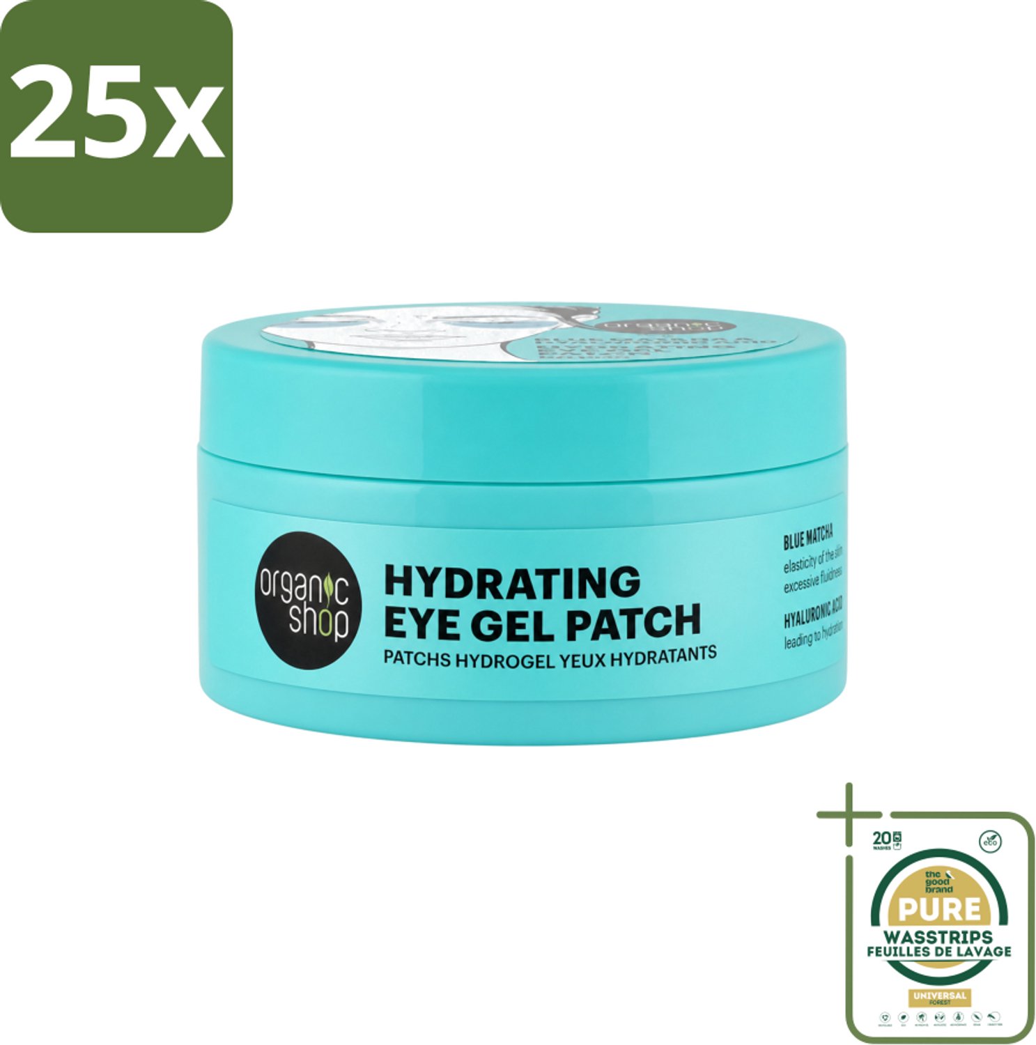 25 x Organic Shop - Eye Gel Patch Blue Matcha & Hyaluronic Acid - Verfrissend en Hydraterend - 60 Patches - Wasstrips - Oogverzorging - Oogpatches - Hydraterende Oogcrème - Oogverzorging Voor Gevoelige Huid - Anti-oudering