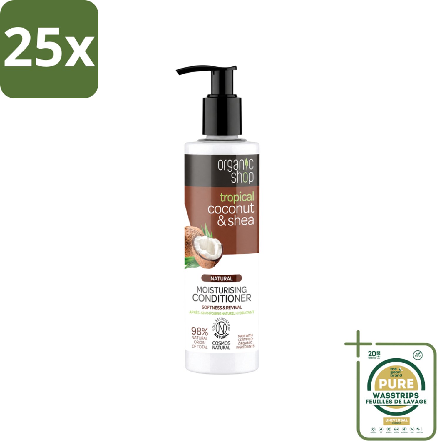 25 x Organic Shop - Coconut & Shea Conditioner - Verzorgend en Voedend - 280 ml - Wasstrips - Haarverzorging - Droog Haar - Haarherstel - Natuurlijke Ingrediënten - Kokosolie