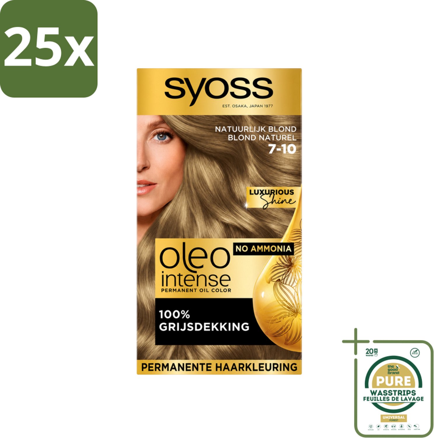 25 x SYOSS - Oleo Intense 7-10 - Haarverf - Permanente Haarkleuring - Natuurlijk blond - Langdurige Kleur - Wasstrips - Haarverf - Permanent Haarkleuren - Ammoniakvrije Haarkleur - Natuurlijk Blond - Grijsdekking