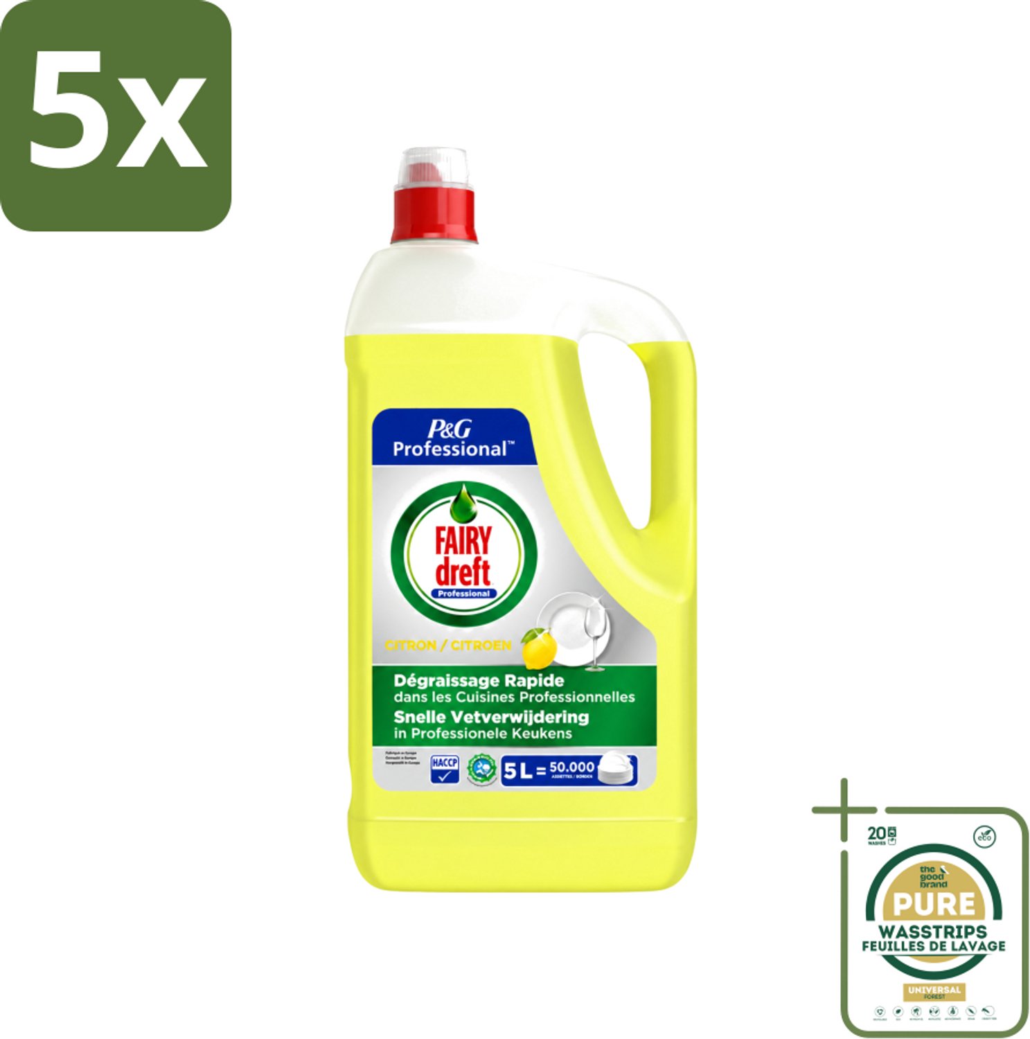5 x Dreft - Afwasmiddel - Citroen - Professionele verpakking - 5 L - Wasstrips - Afwasmiddel Citroen - Afwasmiddel 5 L - Professioneel Afwasmiddel - Krachtig Afwasmiddel - Vet Verwijderen