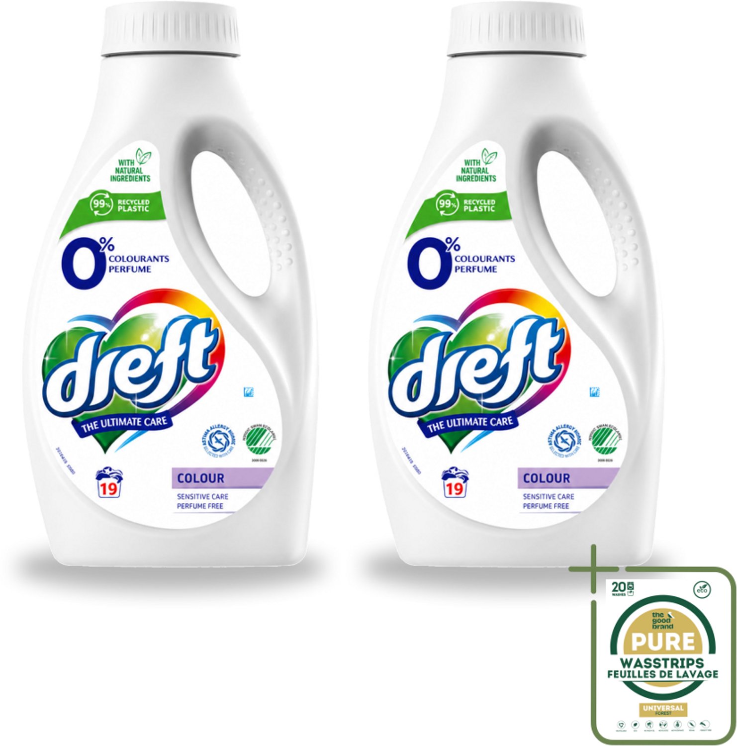 2 x Dreft - Vloeibaar Wasmiddel - 0% Gekleurde Was - Hypoallergeen - 19 Wasbeurten - Wasstrips - 0% Gekleurde Was - Hypoallergenisch Wasmiddel - Gevoelige Huid - Natuurlijk Wasmiddel - Parfumvrij Wasmiddel