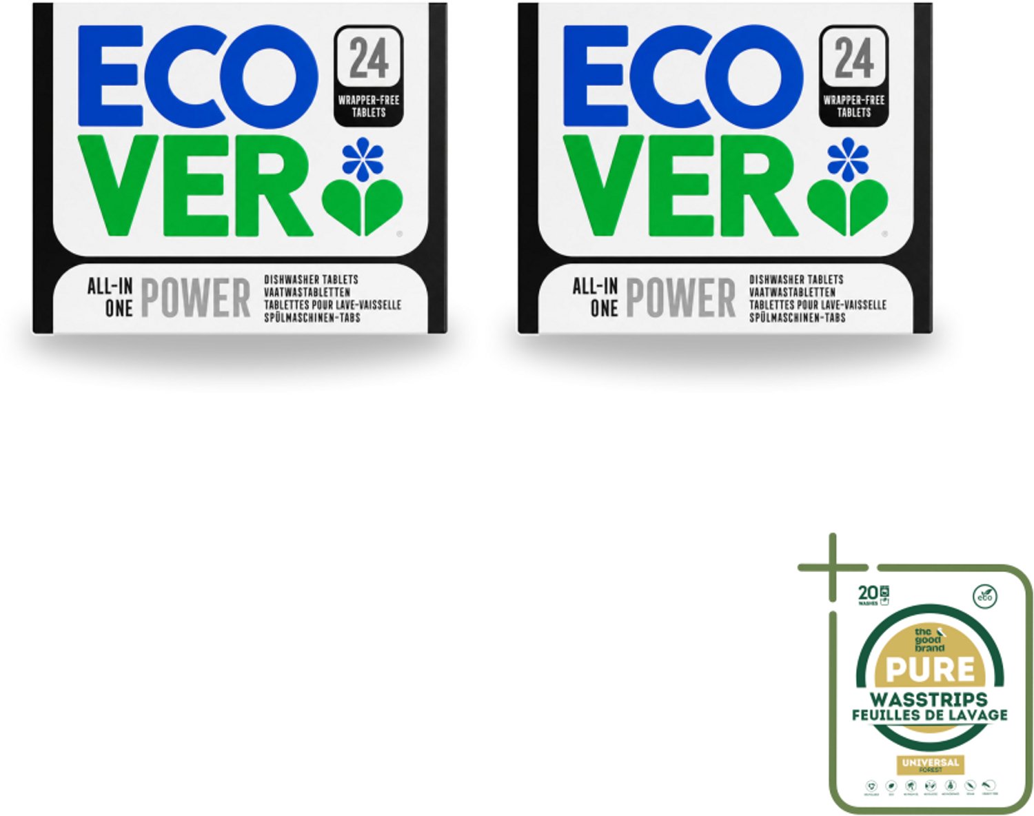 2 x Ecover - Vaatwastabletten All-in-One Power - 24 Tabs - Wasstrips - Vaatwasmiddel - Vaatwastabletten - Schoonmaken - Milieuvriendelijk - Plantaardig
