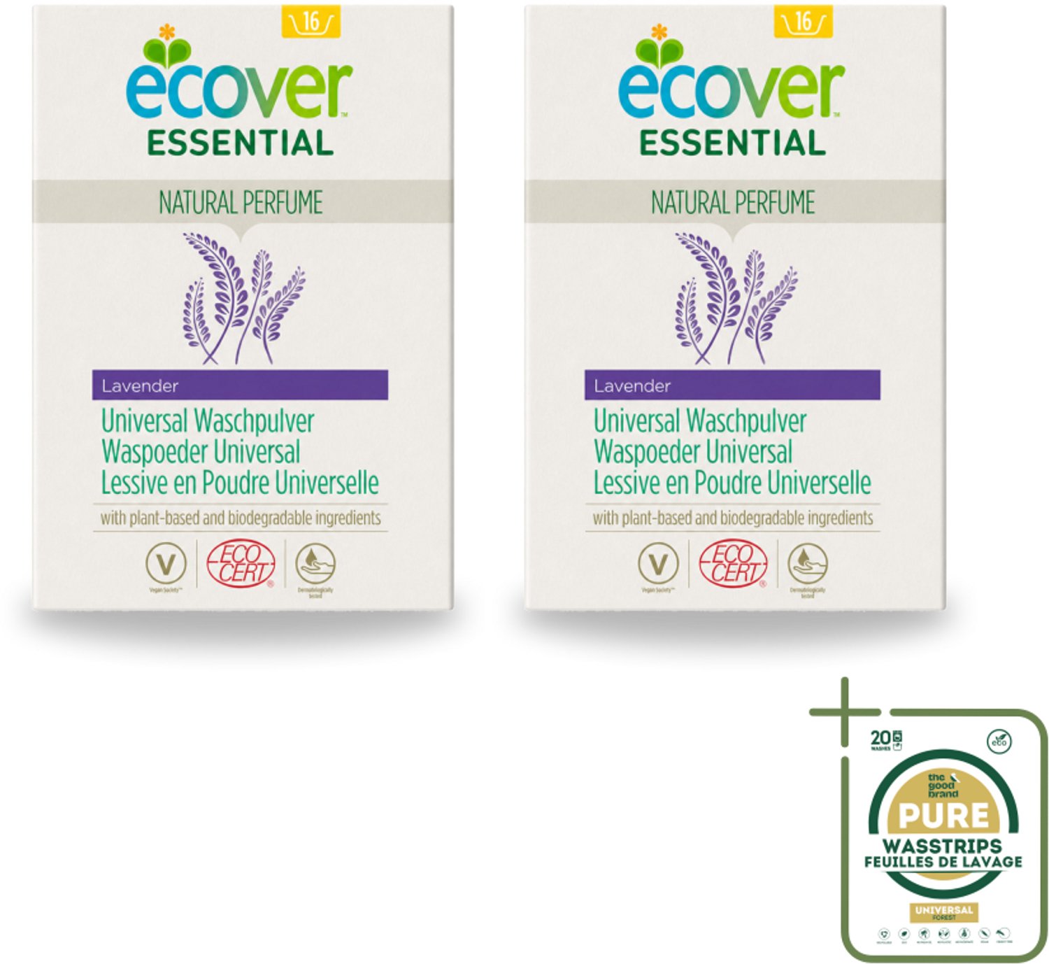 2 x Ecover - Waspoeder Essential - Universal - 1,2 kg - Wasstrips - Waspoeder - Witte Was - Plantaardig Waspoeder - Biologisch Afbreekbaar - Milieuvriendelijk Waspoeder