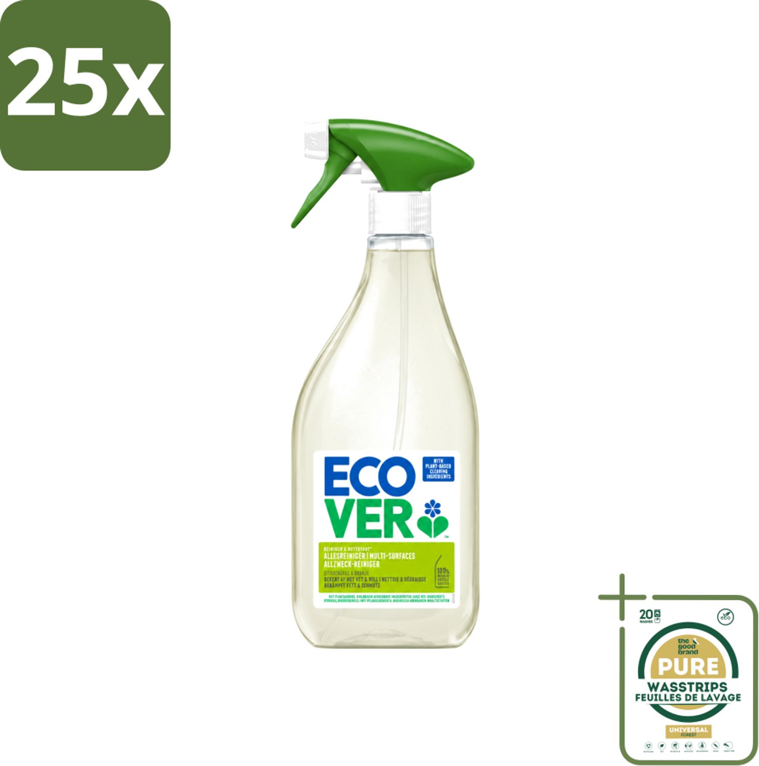 25 x Ecover - Allesreiniger Spray - Citroengras & Sinaasappel - 500 ml - Wasstrips - Allesreiniger - Citroengras - Sinaasappel - Schoonmaken - Geur