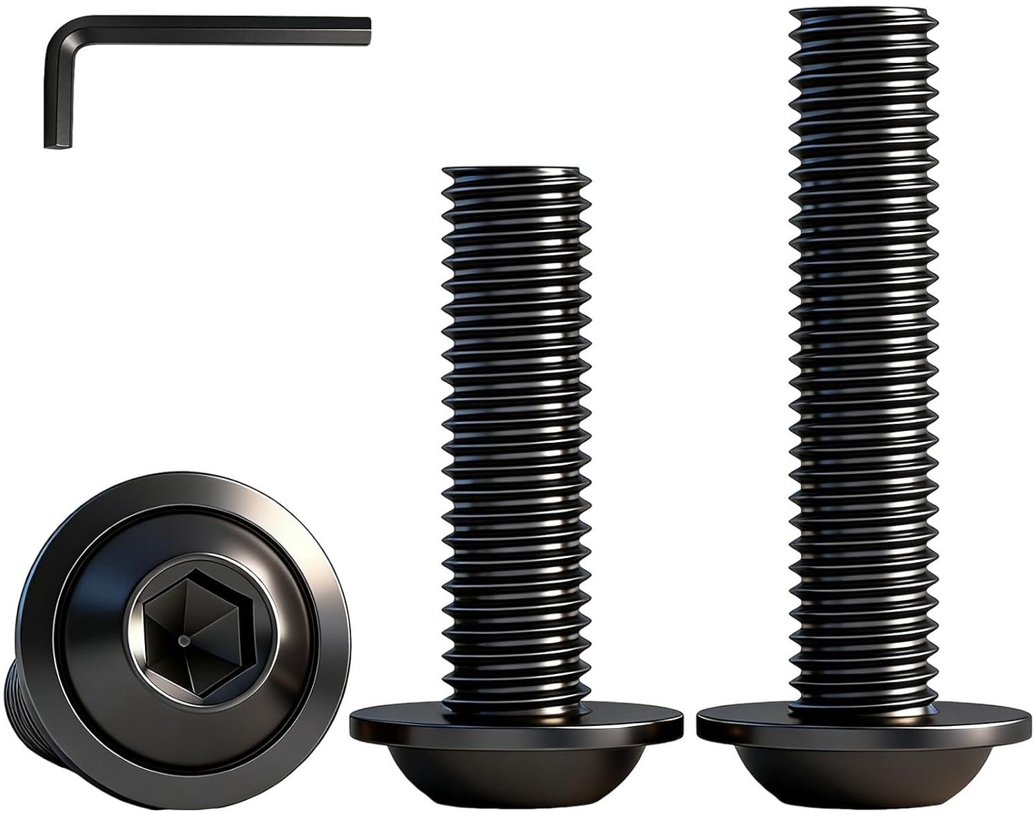 10 Stuks Zwarte Lenskopschroeven met Flens M6x55mm,Binnenzeskant